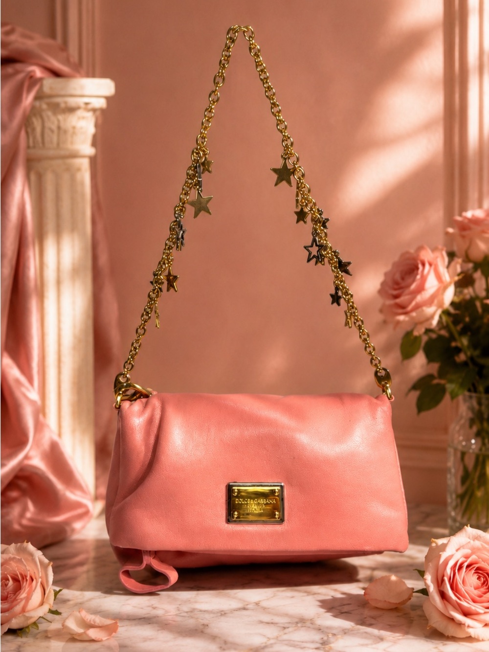 Dolce & Gabbana Nappa Piuma Rosa Lambskin Mini Baguette Bag